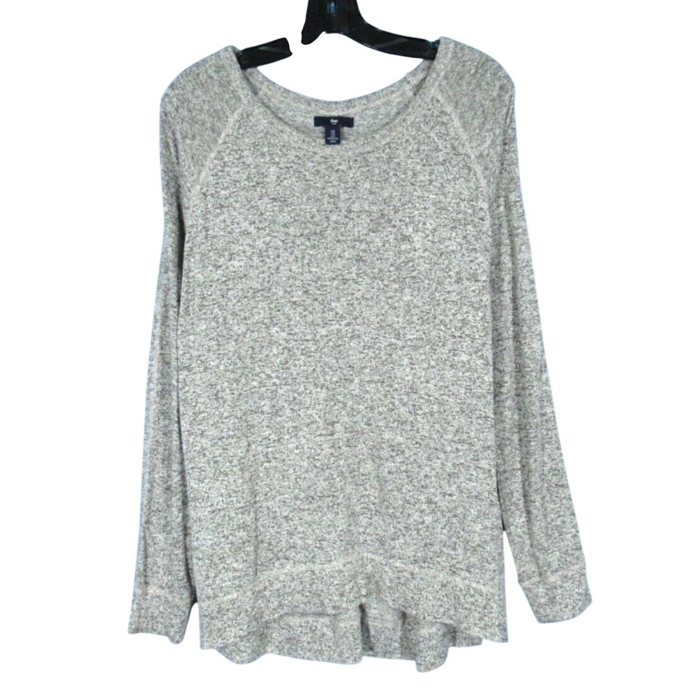 GAP Women's GRAY MARLE Lightweight Knit HI-LO HEM Long Sleeve PULLOVER SWEATER S